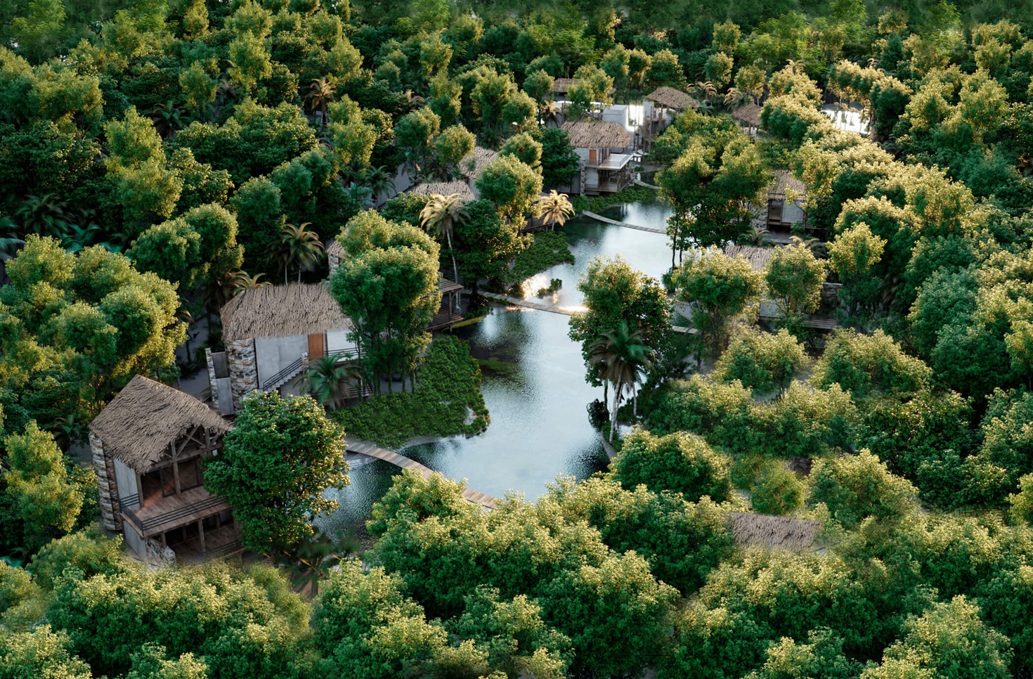 Vista aérea de un desarrollo residencial en la Riviera Maya